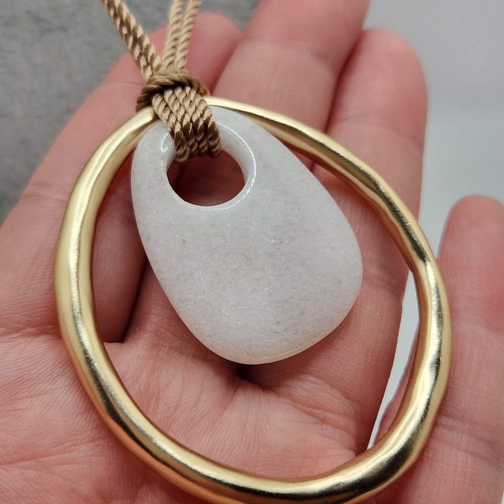 Modernist Mate Gold Tone Stone Pendant Necklace & Square Hoop Earringsβ Set - Picture 3 of 8